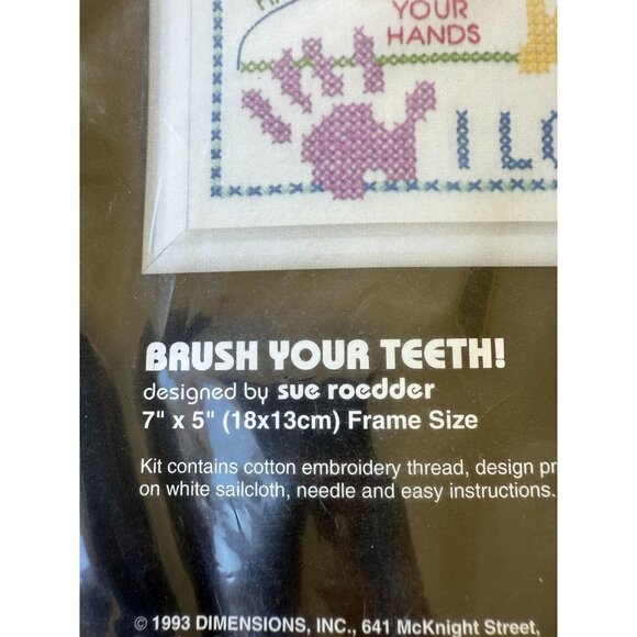 Dimensions Vintage Stamped Cross Stitch Kit "Brush Your Teeth" Sealed Deadstock - Picture 2 of 4